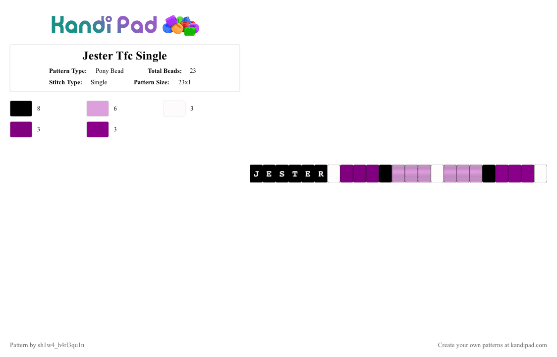 Jester Tfc Single - Pony Bead Pattern by vega0n4p4wz0fficalkp on Kandi Pad - pink