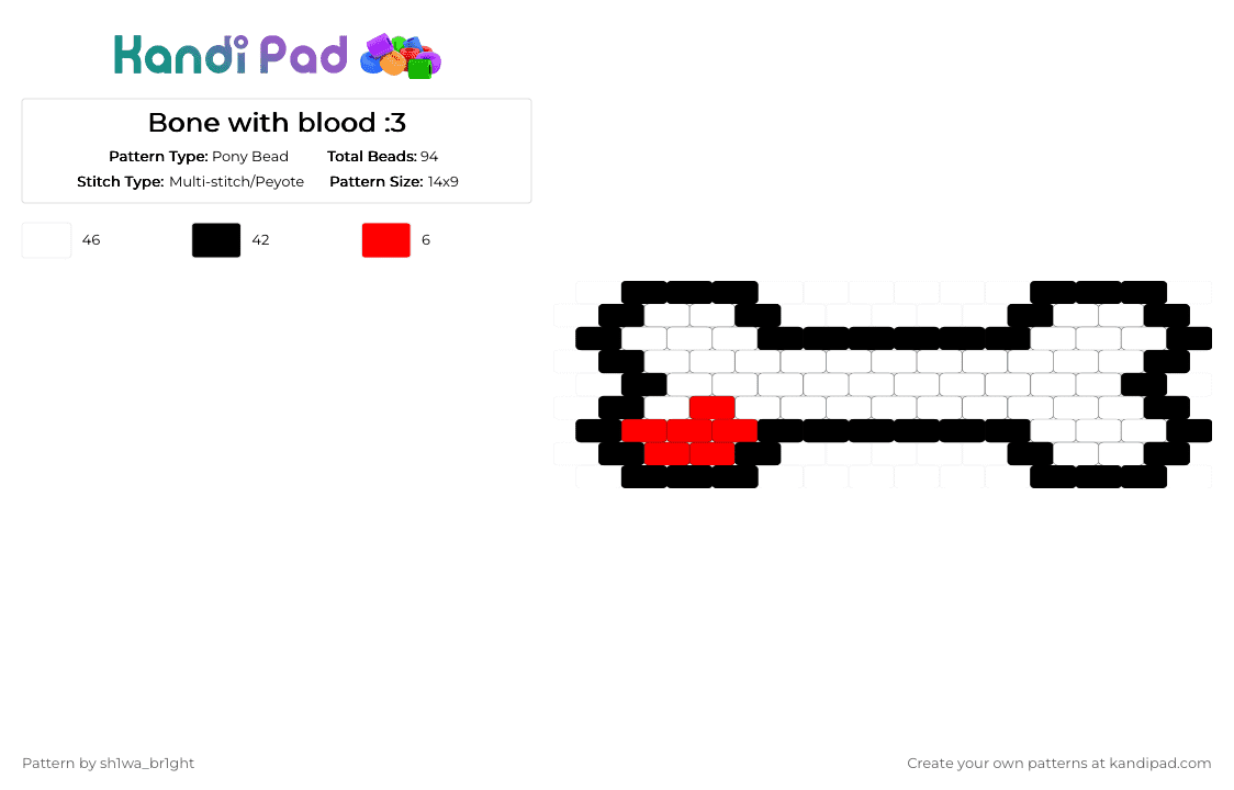 Bone with blood :3 - Pony Bead Pattern by vega0n4p4wz0fficalkp on Kandi Pad - white
