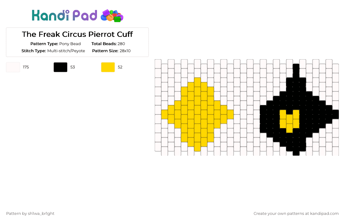 The Freak Circus Pierrot Cuff - Pony Bead Pattern by vega0n4p4wz0fficalkp on Kandi Pad - white