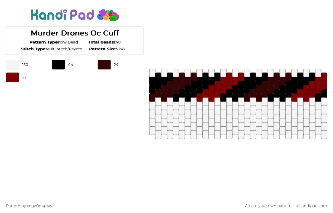 Murder Drones Oc Cuff - Pony Bead Pattern by vega0n4p4wz0fficalkp on Kandi Pad - white