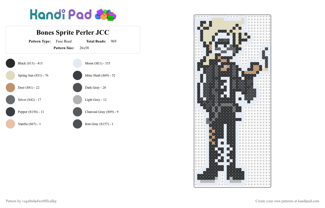 Bones Sprite Perler JCC - Fuse Bead Pattern by vega0n4p4wz0fficalkp on Kandi Pad - black,white,beige,gray