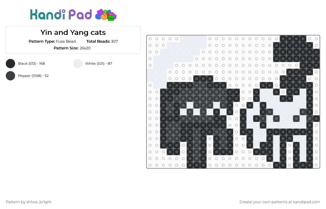 Yin and Yang cats - Fuse Bead Pattern by vega0n4p4wz0fficalkp on Kandi Pad - black,white
