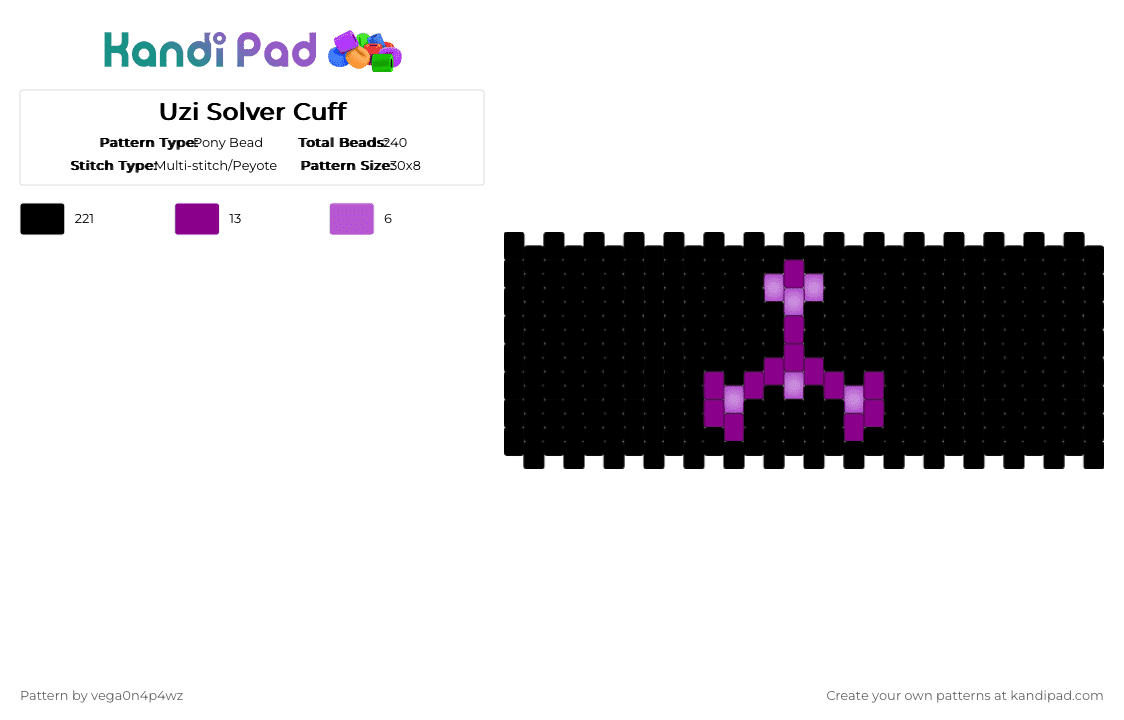Uzi Solver Cuff - Pony Bead Pattern by vega0n4p4wz0fficalkp on Kandi Pad - black