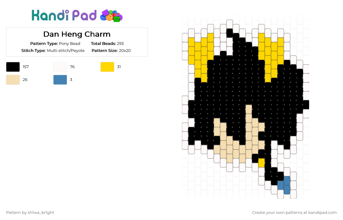 Dan Heng Charm - Pony Bead Pattern by vega0n4p4wz0fficalkp on Kandi Pad - black,white,yellow,beige