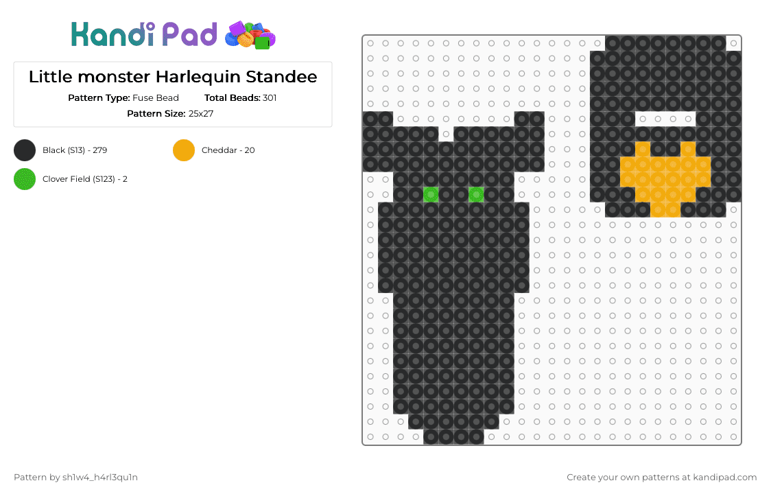 Little monster Harlequin Standee - Fuse Bead Pattern by vega0n4p4wz0fficalkp on Kandi Pad - black,orange