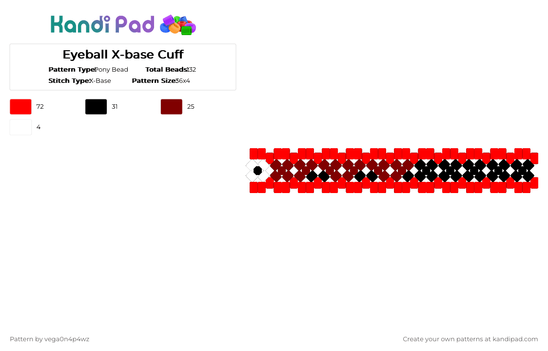Eyeball X-base Cuff - Pony Bead Pattern by vega0n4p4wz0fficalkp on Kandi Pad - red