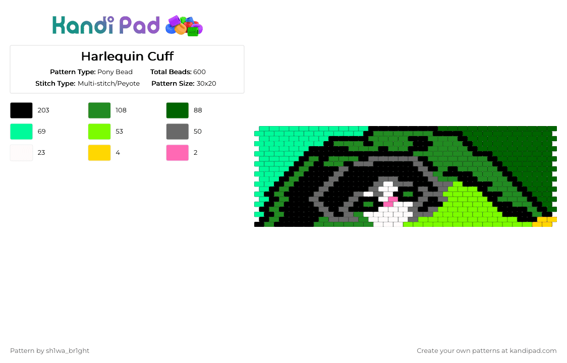 Harlequin Cuff - Pony Bead Pattern by vega0n4p4wz0fficalkp on Kandi Pad - green