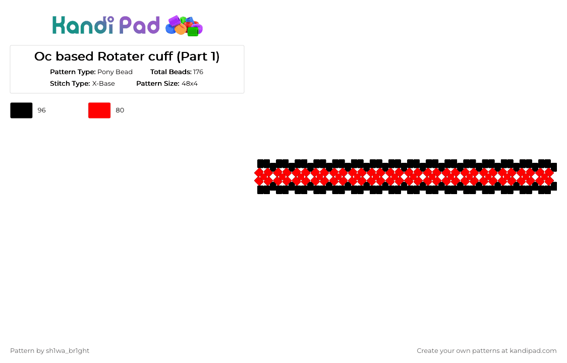 Oc based Rotater cuff (Part 1) - Pony Bead Pattern by sh1w4_h4rl3qu1n on Kandi Pad - black,red