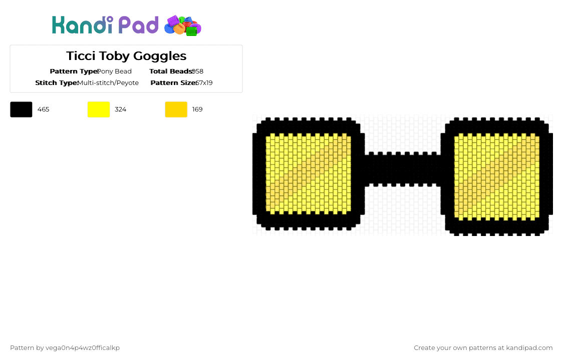 Ticci Toby Goggles - Pony Bead Pattern by vega0n4p4wz0fficalkp on Kandi Pad - black,yellow