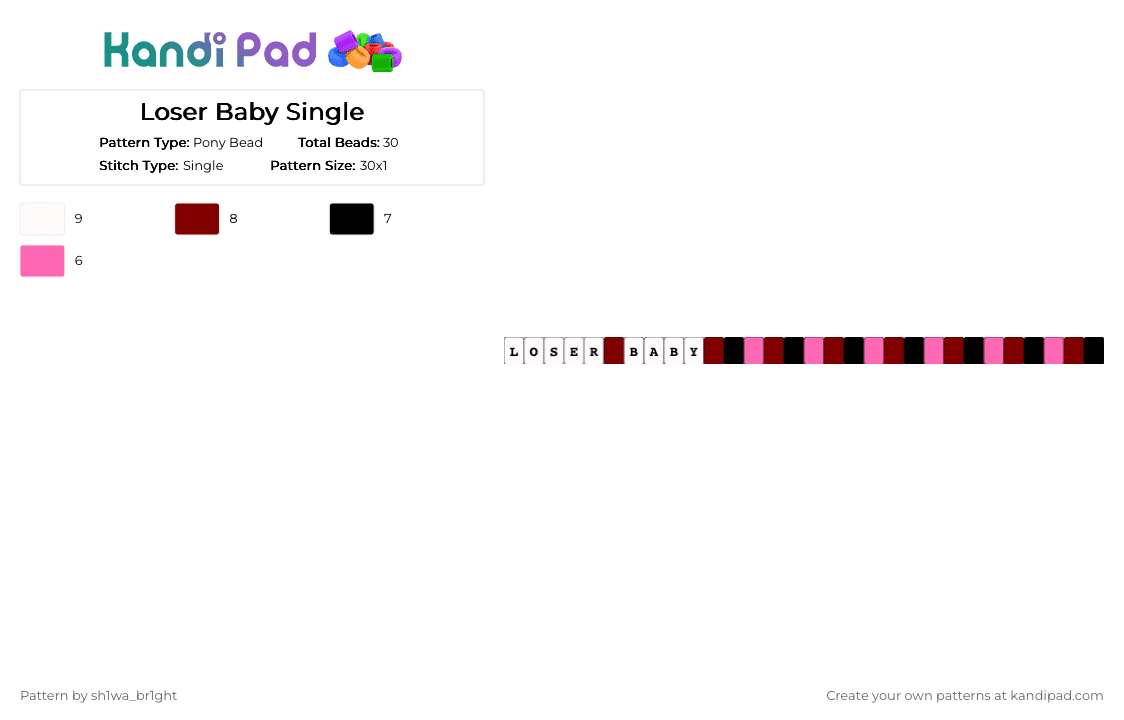 Loser Baby Single - Pony Bead Pattern by vega0n4p4wz0fficalkp on Kandi Pad - brown,pink