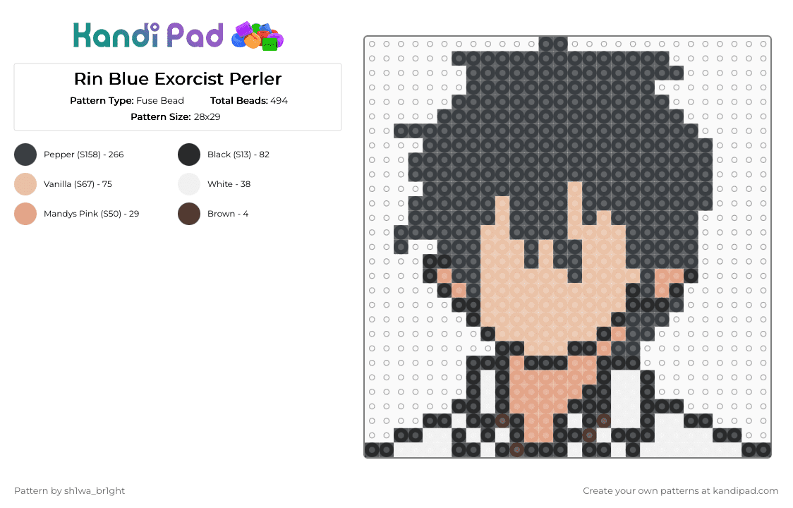 Rin Blue Exorcist Perler - Fuse Bead Pattern by vega0n4p4wz0fficalkp on Kandi Pad - black,beige