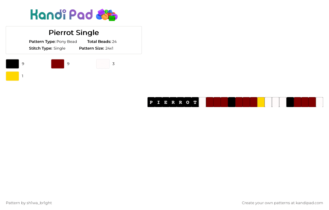 Pierrot Single - Pony Bead Pattern by vega0n4p4wz0fficalkp on Kandi Pad - brown