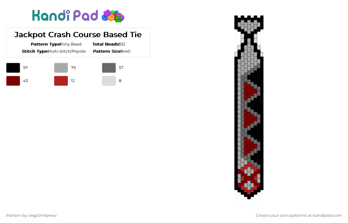 Jackpot Crash Course Based Tie - Pony Bead Pattern by vega0n4p4wz0fficalkp on Kandi Pad - gray,beige