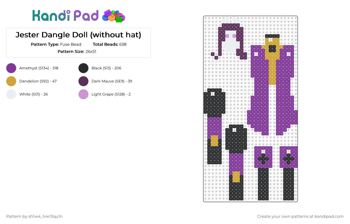Jester Dangle Doll (without hat) - Fuse Bead Pattern by vega0n4p4wz on Kandi Pad - pink