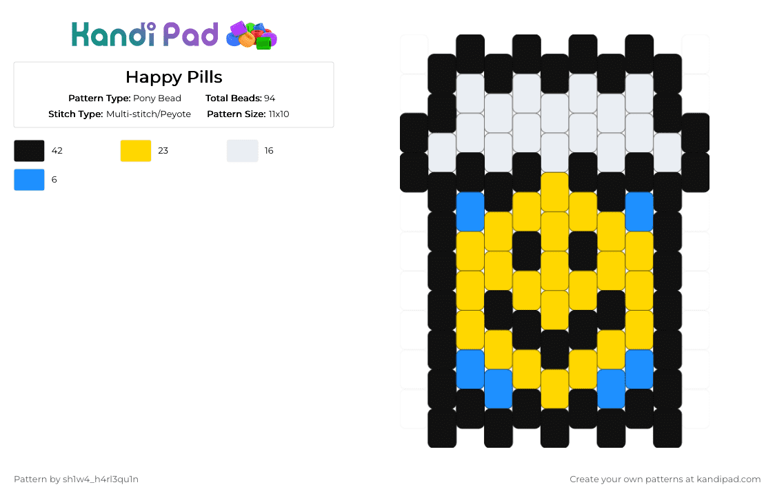 Happy Pills Charm - Pony Bead Pattern by vega0n4p4wz0fficalkp on Kandi Pad - yellow