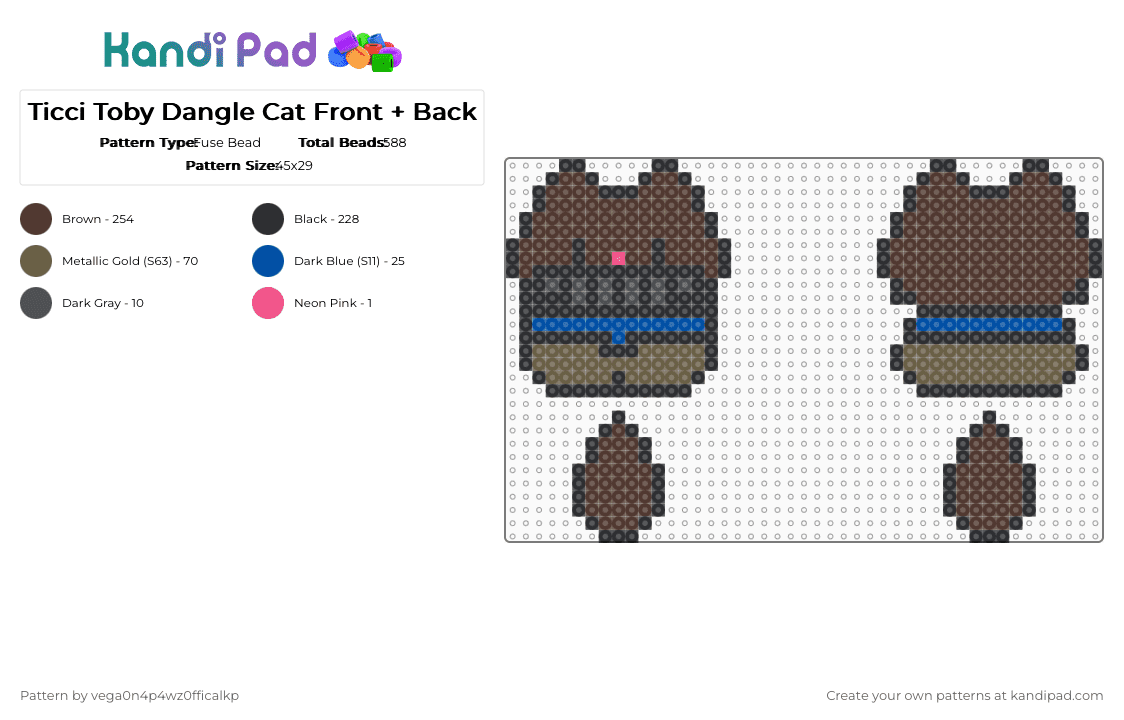 Ticci Toby Dangle Cat Front + Back - Fuse Bead Pattern by vega0n4p4wz0fficalkp on Kandi Pad - tan,brown
