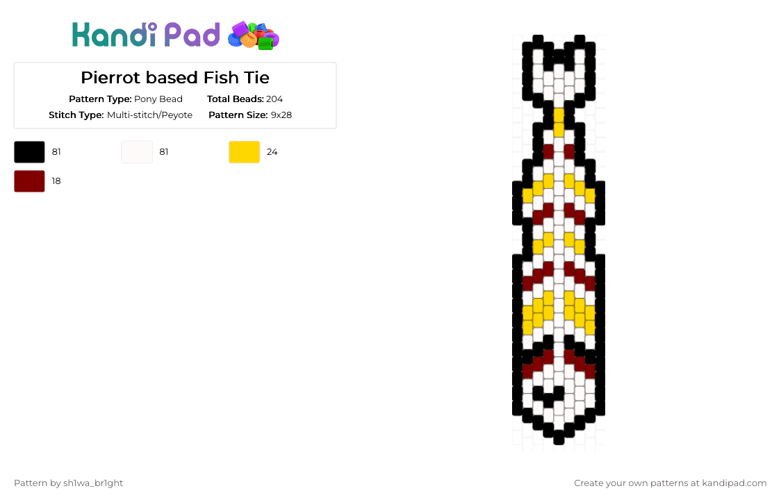 Pierrot based Fish Tie - Pony Bead Pattern by vega0n4p4wz0fficalkp on Kandi Pad - white,brown,yellow