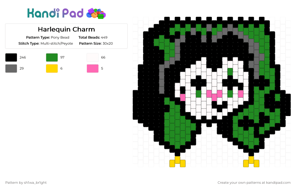 Harlequin Charm - Pony Bead Pattern by vega0n4p4wz on Kandi Pad - black,green