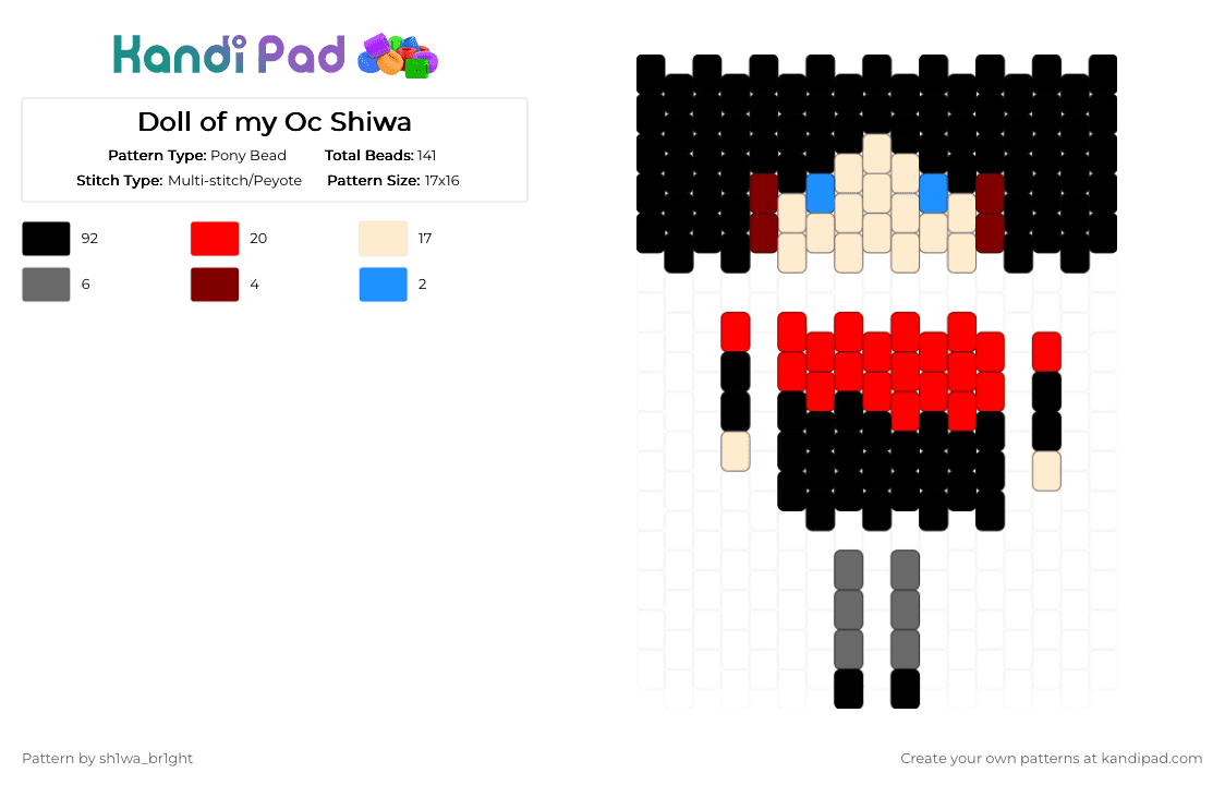 Doll of my Oc Shiwa - Pony Bead Pattern by vega0n4p4wz0fficalkp on Kandi Pad - black,beige,red
