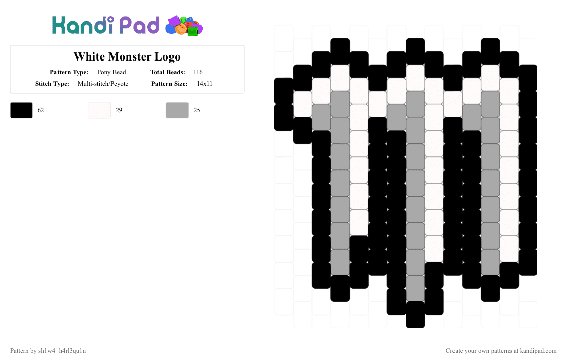White Monster Logo - Pony Bead Pattern by vega0n4p4wz0fficalkp on Kandi Pad - white,beige