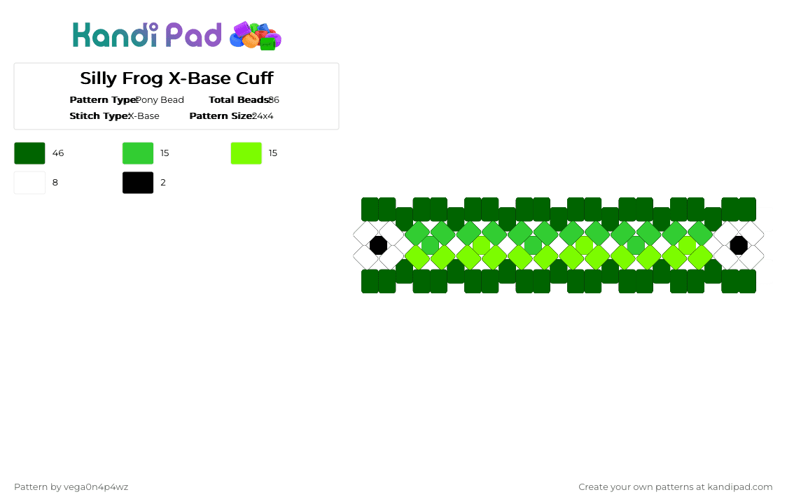 Silly Frog X-Base Cuff - Pony Bead Pattern by vega0n4p4wz0fficalkp on Kandi Pad - green
