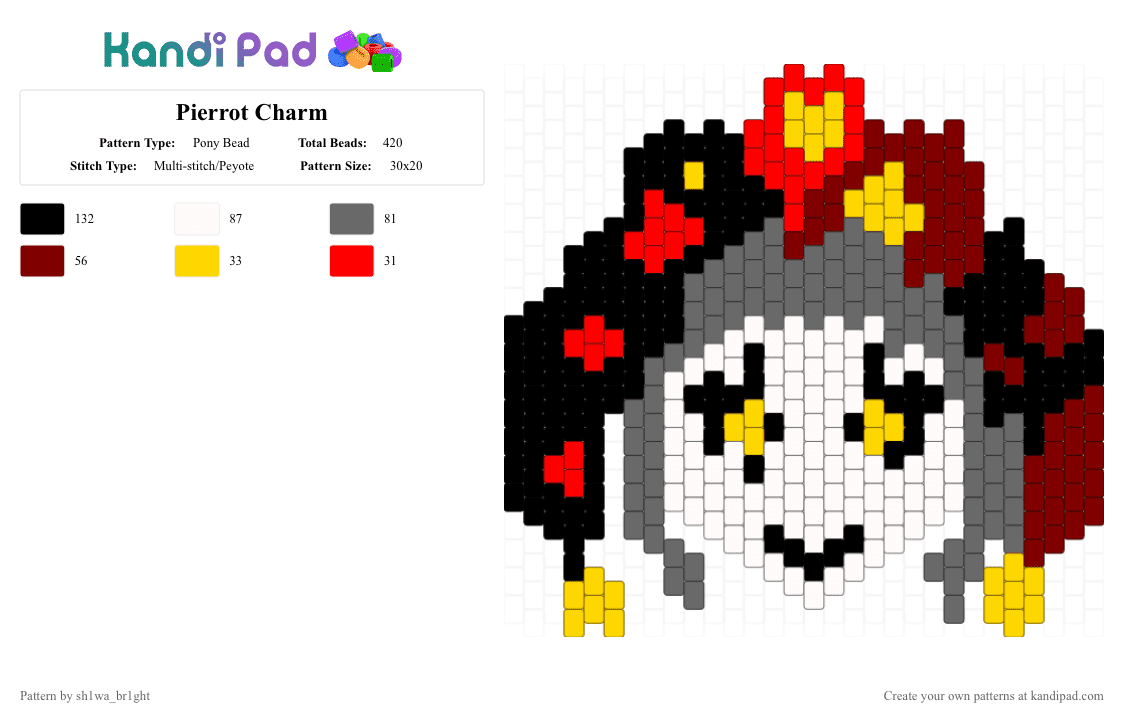 Pierrot Charm - Pony Bead Pattern by vega0n4p4wz0fficalkp on Kandi Pad - brown,gray