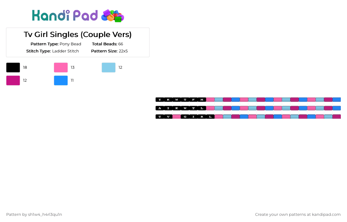 Tv Girl Singles (Couple Vers) By Axl - Pony Bead Pattern by vega0n4p4wz0fficalkp on Kandi Pad - pink,light blue