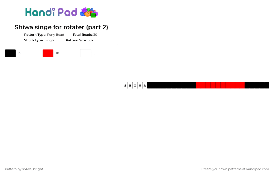 Shiwa singe for rotater (part 2) - Pony Bead Pattern by sh1w4_h4rl3qu1n on Kandi Pad - white,red