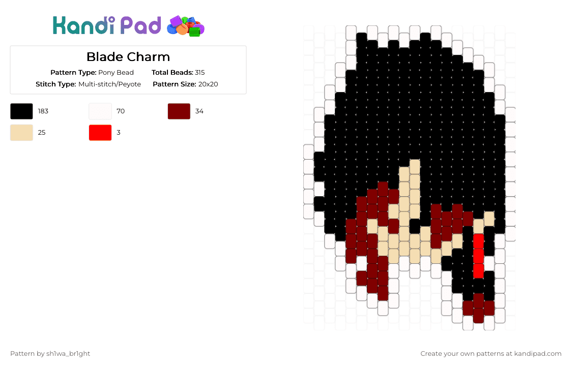 Blade Charm - Pony Bead Pattern by vega0n4p4wz0fficalkp on Kandi Pad - black,white,brown,beige