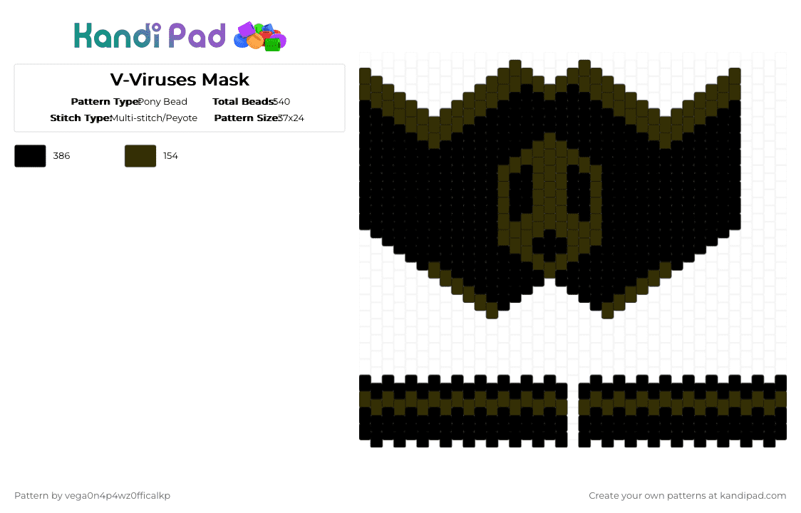 V-Viruses Mask - Pony Bead Pattern by vega0n4p4wz0fficalkp on Kandi Pad - brown,black