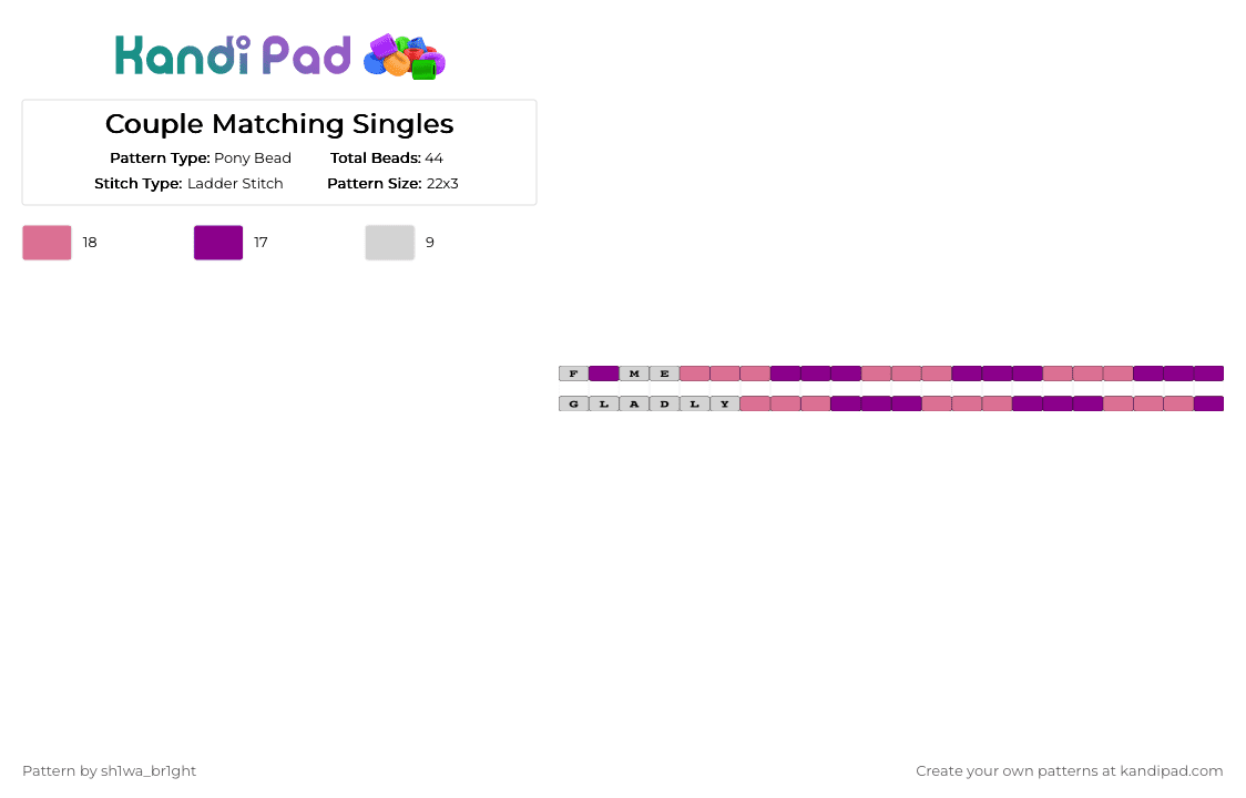 Couple Matching Singles - Pony Bead Pattern by vega0n4p4wz0fficalkp on Kandi Pad - pink