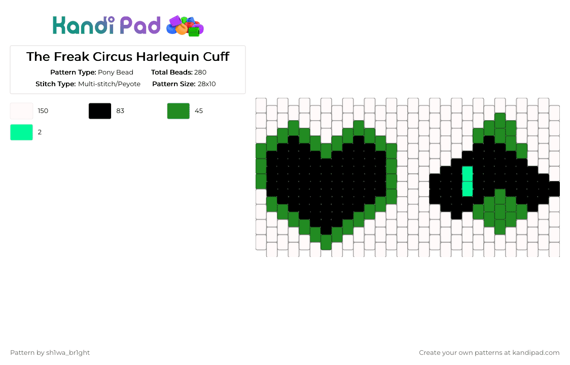 The Freak Circus Harlequin Cuff - Pony Bead Pattern by vega0n4p4wz0fficalkp on Kandi Pad - white,green