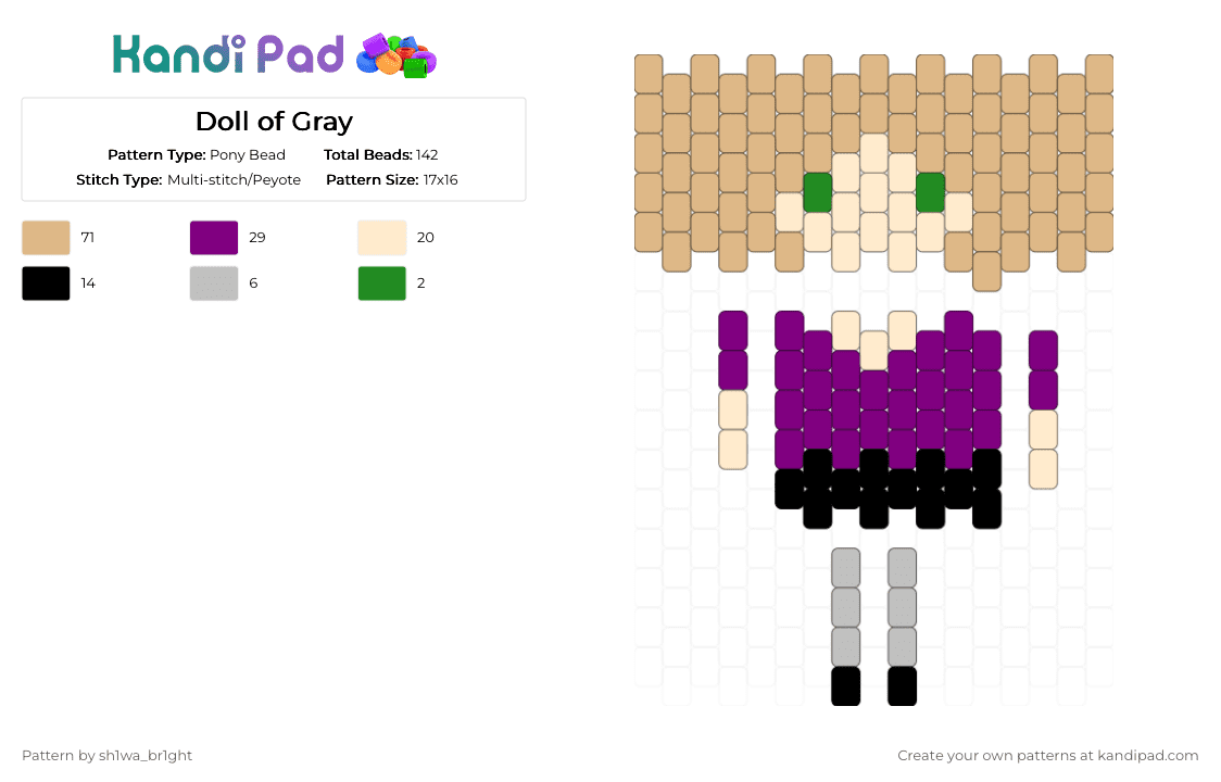Doll of Gray - Pony Bead Pattern by vega0n4p4wz0fficalkp on Kandi Pad - beige