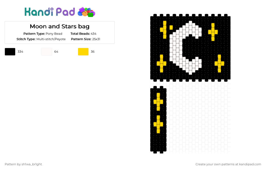 Moon and Stars bag - Pony Bead Pattern by vega0n4p4wz0fficalkp on Kandi Pad - black,white,yellow