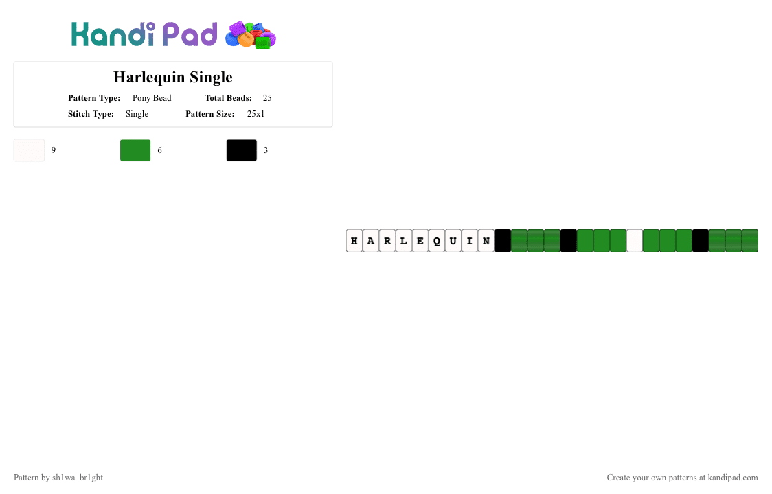 Harlequin Single - Pony Bead Pattern by vega0n4p4wz0fficalkp on Kandi Pad - white,green