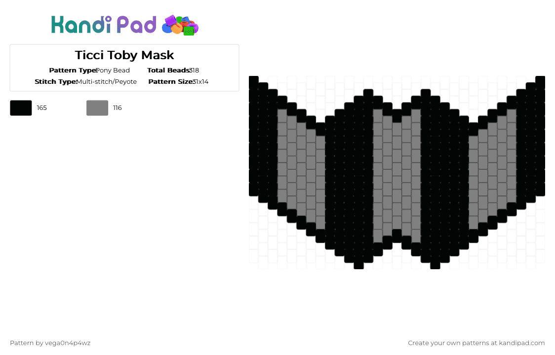 Ticci Toby Mask - Pony Bead Pattern by vega0n4p4wz0fficalkp on Kandi Pad - black,gray