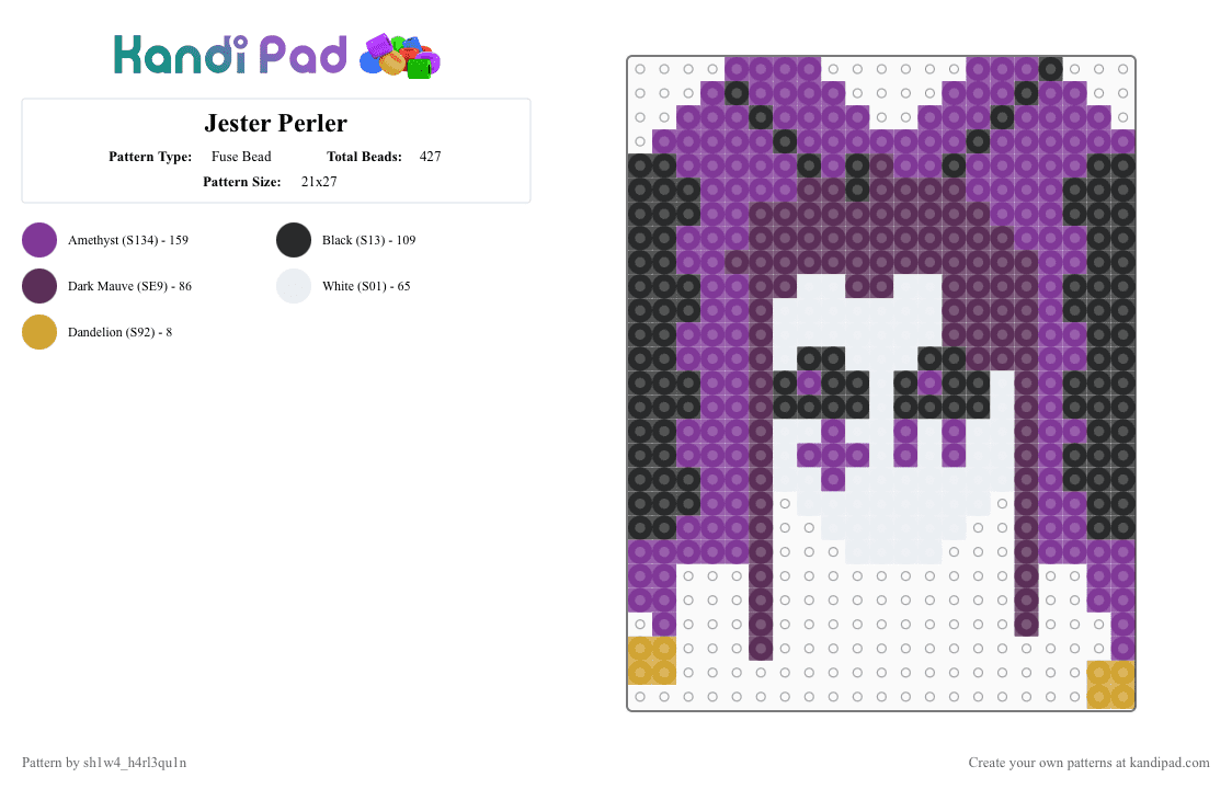 Jester Perler - Fuse Bead Pattern by vega0n4p4wz0fficalkp on Kandi Pad - pink