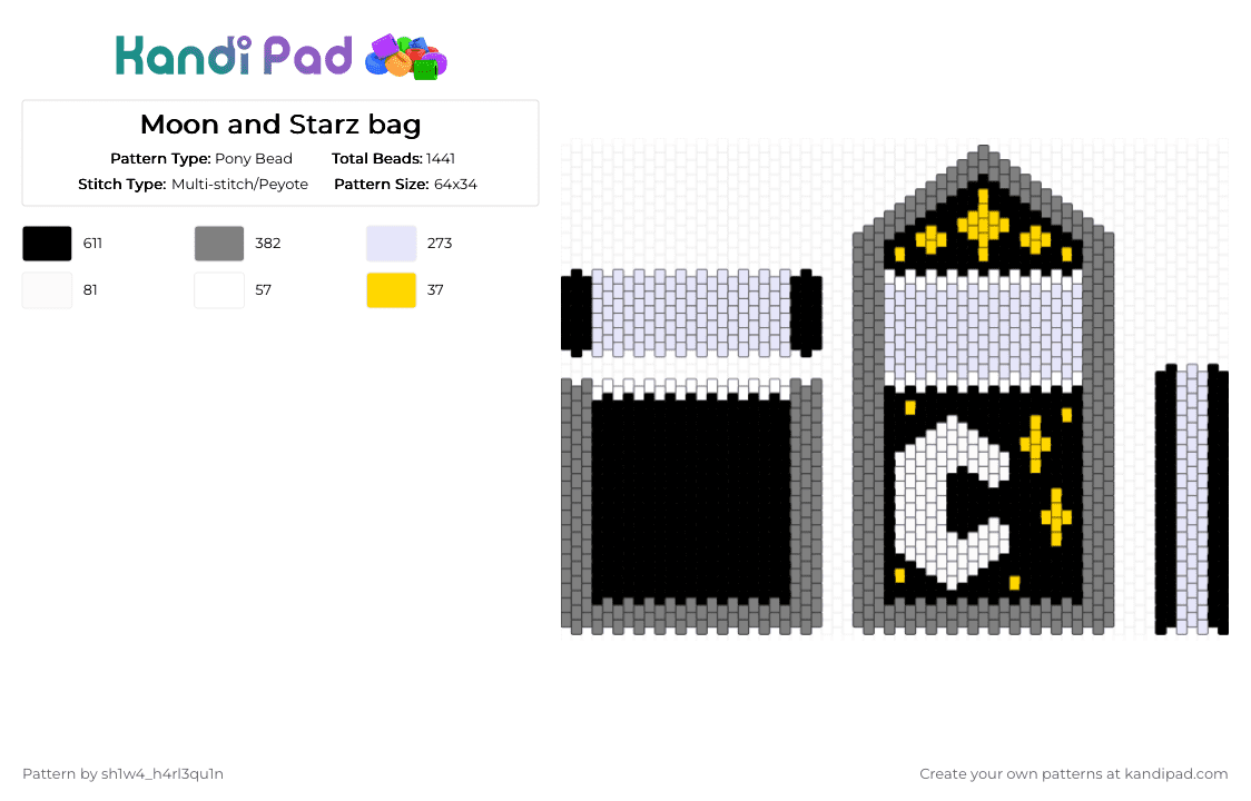 Moon and Starz bag - Pony Bead Pattern by vega0n4p4wz0fficalkp on Kandi Pad - gray