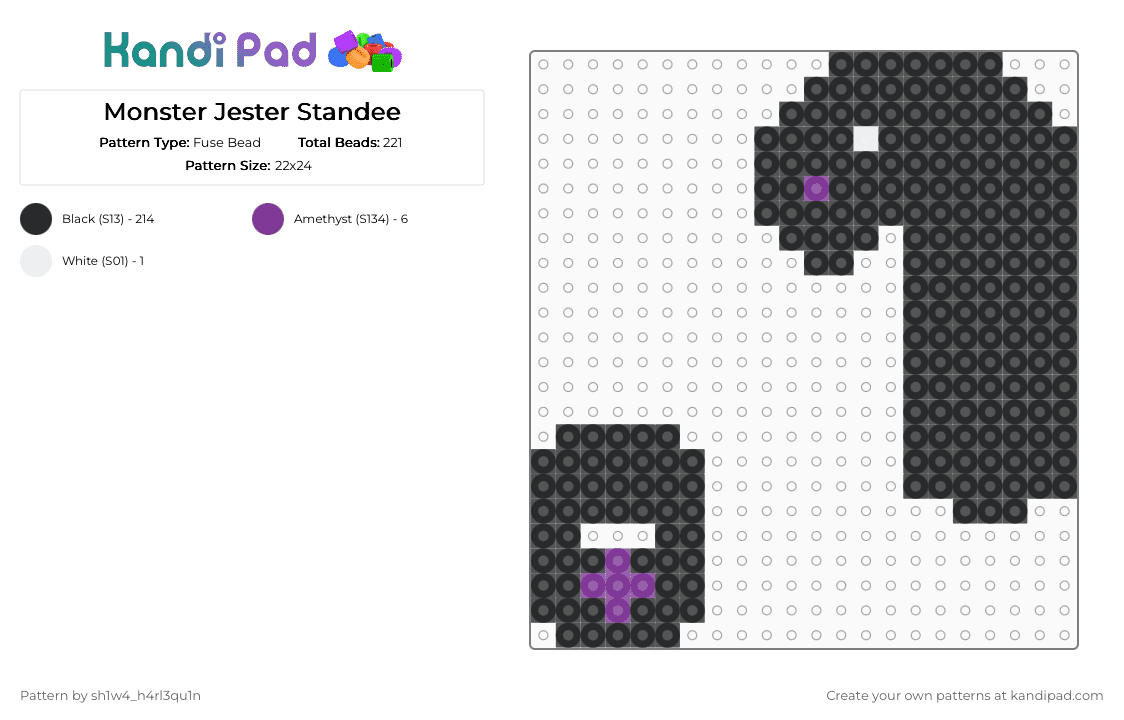 Monster Jester Standee - Fuse Bead Pattern by vega0n4p4wz0fficalkp on Kandi Pad - black,pink