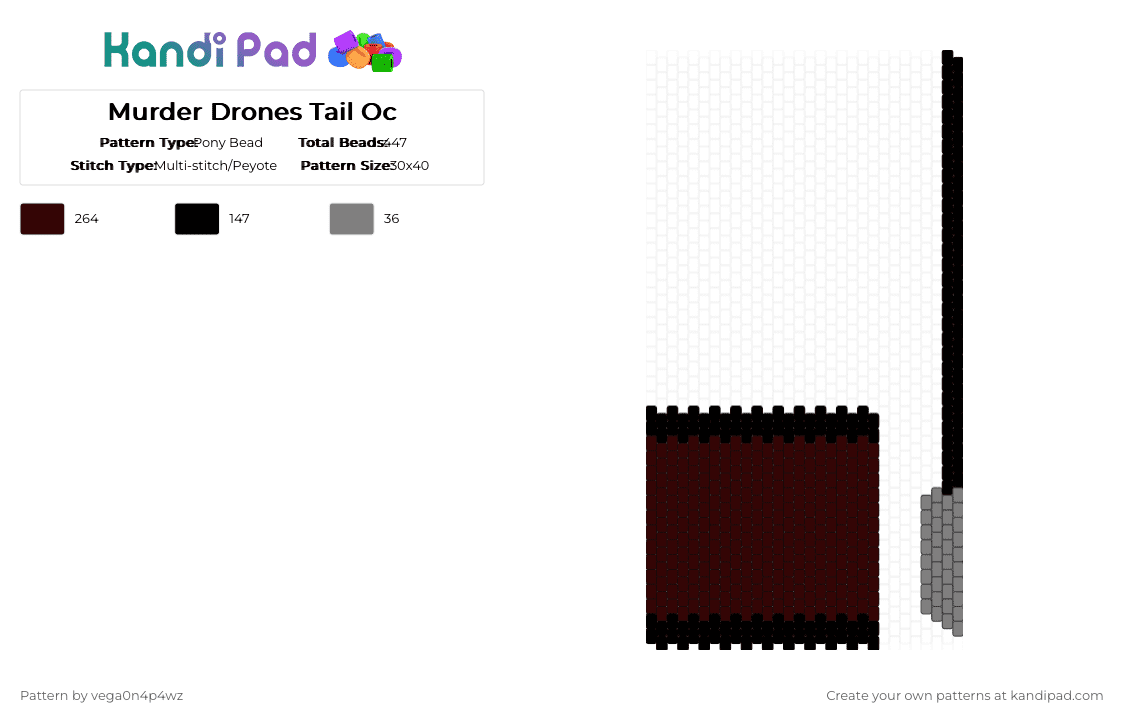 Murder Drones Tail Oc - Pony Bead Pattern by vega0n4p4wz0fficalkp on Kandi Pad - brown