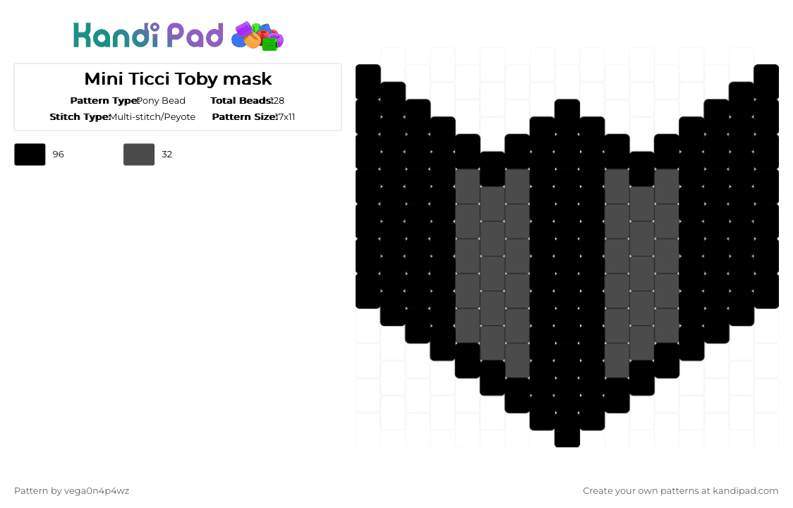 Mini Ticci Toby mask - Pony Bead Pattern by vega0n4p4wz0fficalkp on Kandi Pad - black