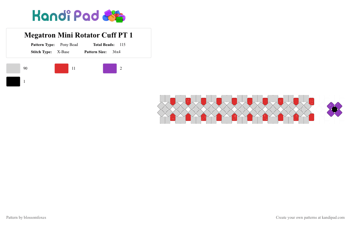 Megatron Mini Rotator Cuff PT 1 - Pony Bead Pattern by soundwave on Kandi Pad - white,red,decepticon,megatron,transformers,optimus prime,rotator,cuff,autobot,kandi