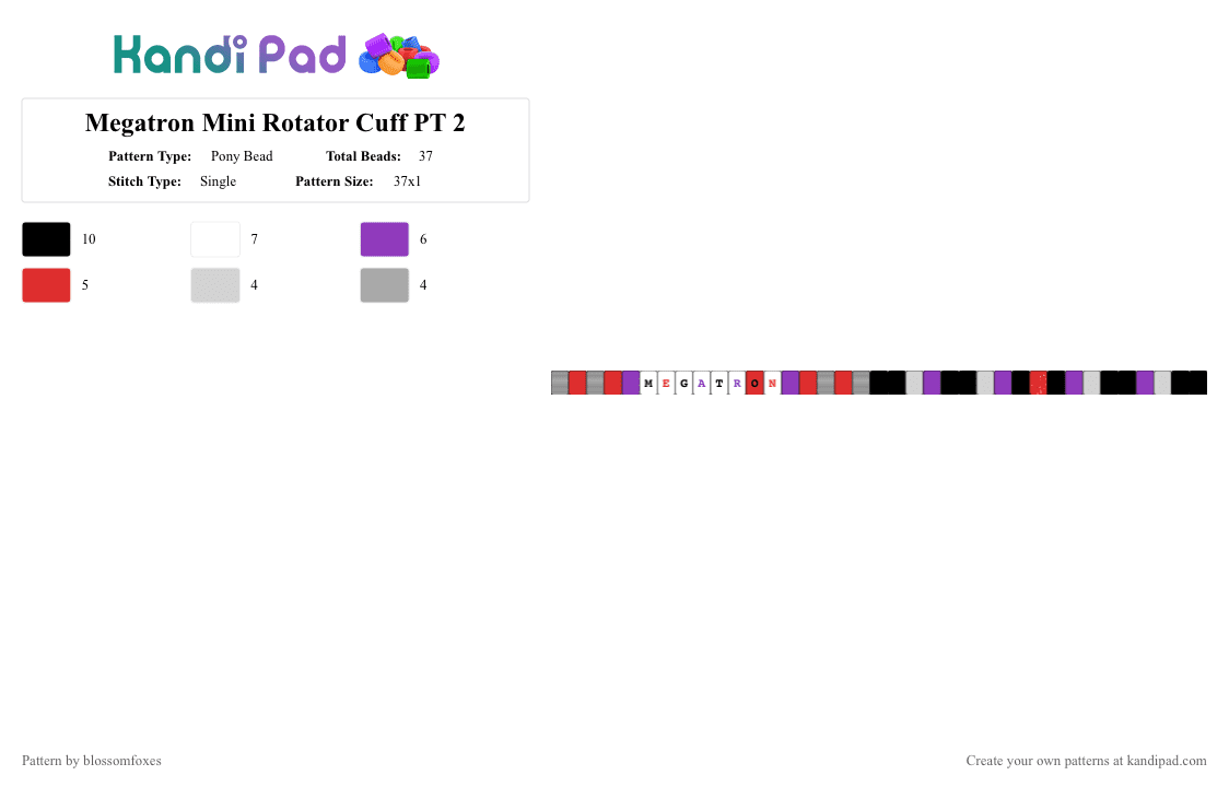 Megatron Mini Rotator Cuff PT 2 - Pony Bead Pattern by soundwave on Kandi Pad - purple,red,megatron,rotator,decepticon,transformers,single,kandi