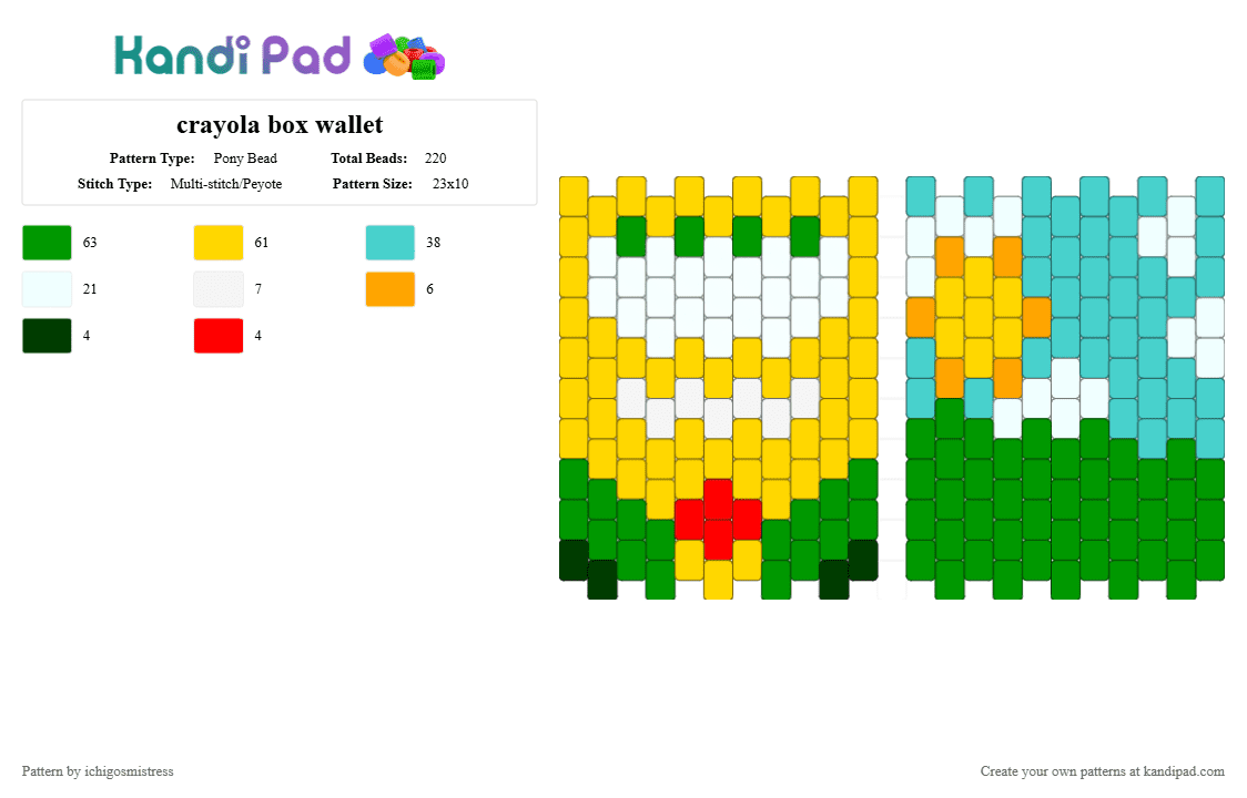 crayola box wallet - Pony Bead Pattern by ichigosmistress on Kandi Pad - yellow,green,light blue