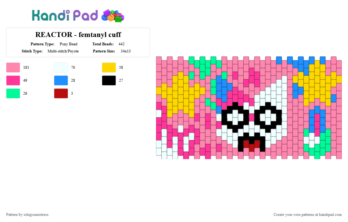 REACTOR - femtanyl cuff - Pony Bead Pattern by ichigosmistress on Kandi Pad - pink