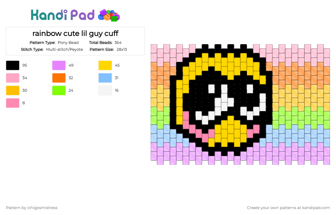 rainbow cute lil guy cuff - Pony Bead Pattern by ichigosmistress on Kandi Pad - pink,yellow