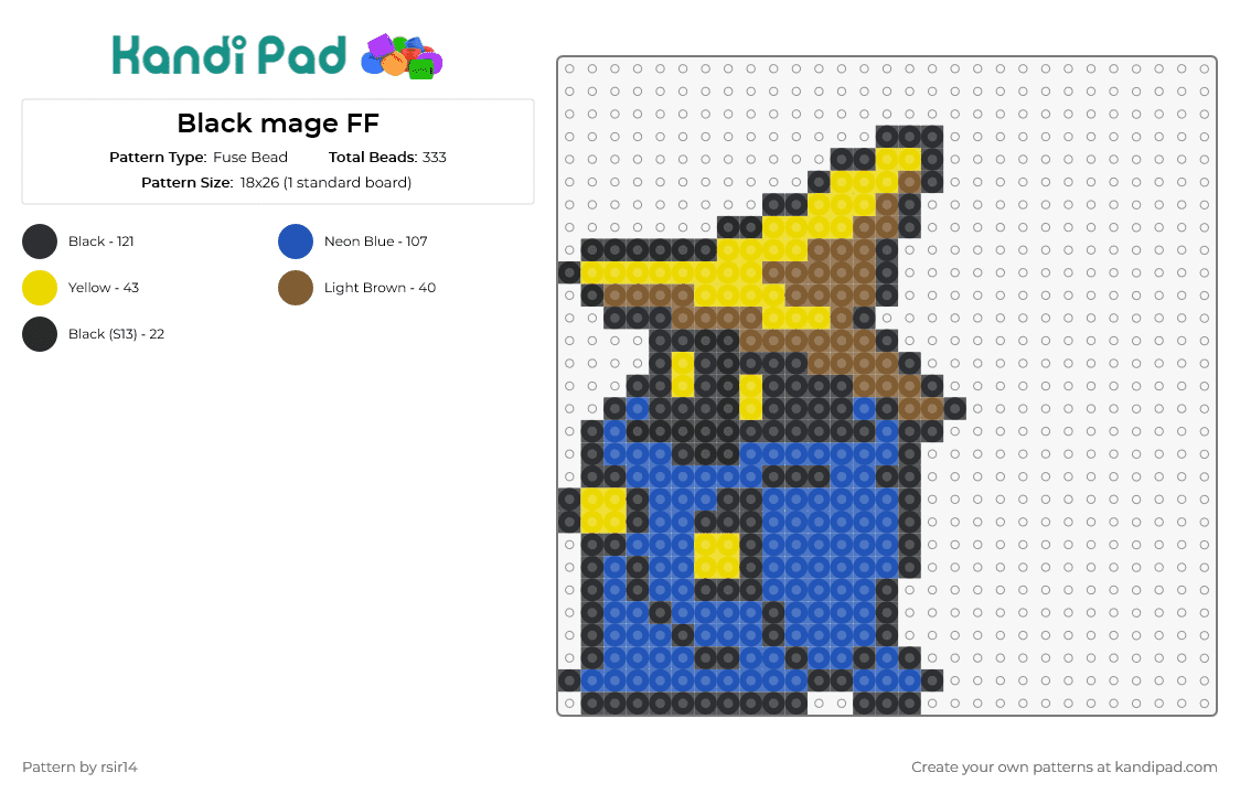 Black mage FF - Fuse Bead Pattern by rsir14 on Kandi Pad - black mage,final fantasy,wizard,character,video game,magic,blue,yellow