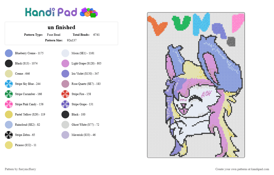 |FINISHED| LUNA (PASTEL) MI OCCCCCC YEEEEEPERS JEEPERZ - Fuse Bead Pattern by furrymcflurry on Kandi Pad - animal, art, bunny, cute, furry, fursona, green, therian, theriotype
