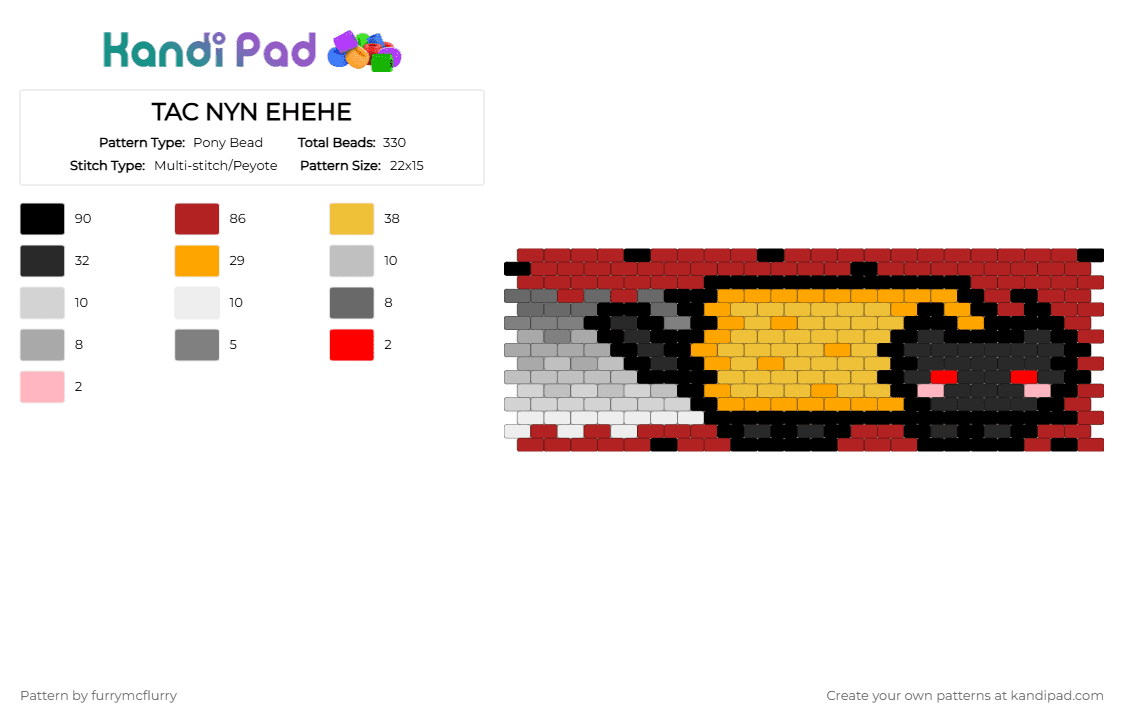 TAC NYN EHEHE - Pony Bead Pattern by furrymcflurry on Kandi Pad - cat, furry, game, kitten, nyan, nyan cat, orange, red, tac, tac nyn, yellow