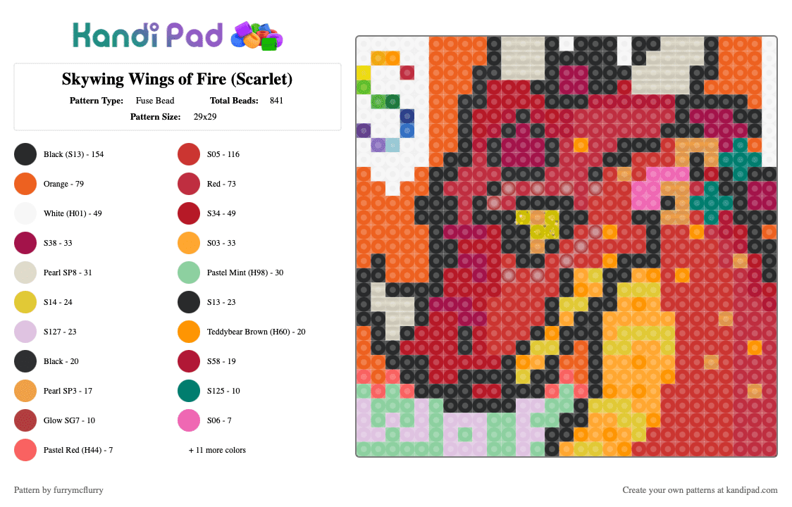 Skywing Wings of Fire (Scarlet) - Fuse Bead Pattern by furrymcflurry on Kandi Pad - orange,red,pink